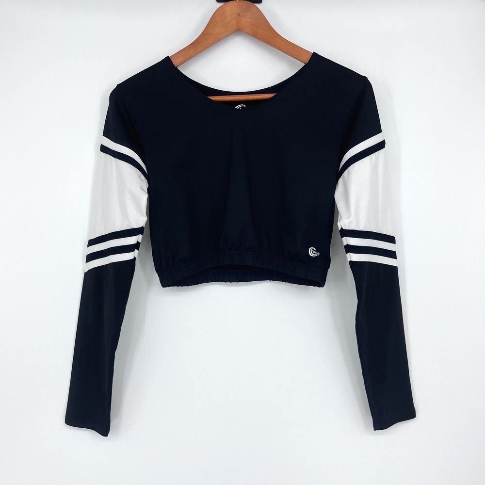 Chasse Performance Crop Top Women Medium Black White Stripe Long Sleeve Athletic
